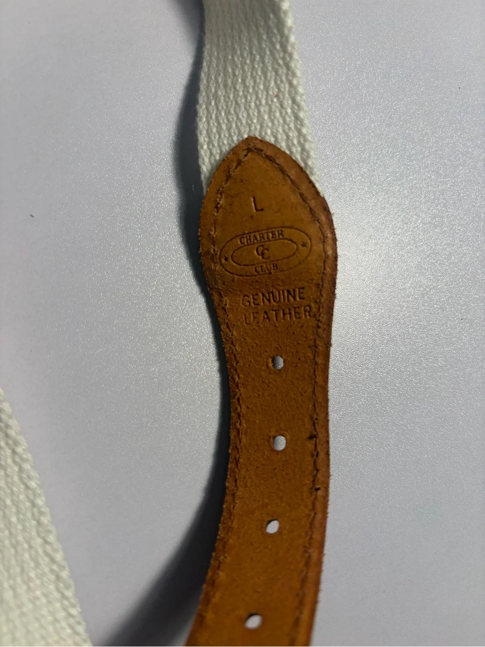 Belt Charter Club White Canvas Belt with Brown Leather and Gold Buckle